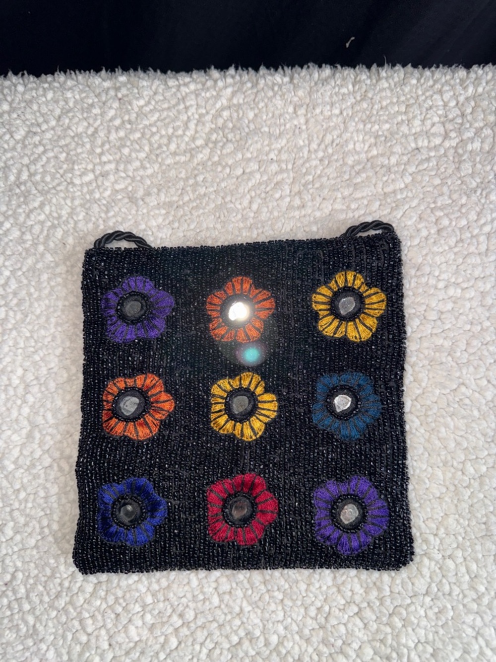 Black Beaded Crossbody with Colorful Flower Motifs